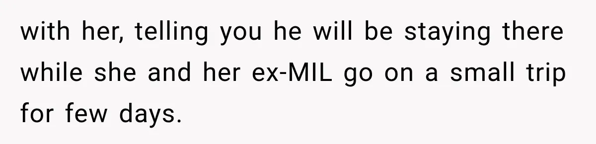 Woman Asks SIL to Stop Planning Visits to Her House, Then Gets Accused of Not Liking Her with her, telling you he will be staying there while she and her ex-MIL go on a small trip for few days.