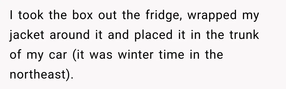 I took the box out the fridge, wrapped my jacket around it and placed it in the trunk of my car (it was winter time in the northeast).