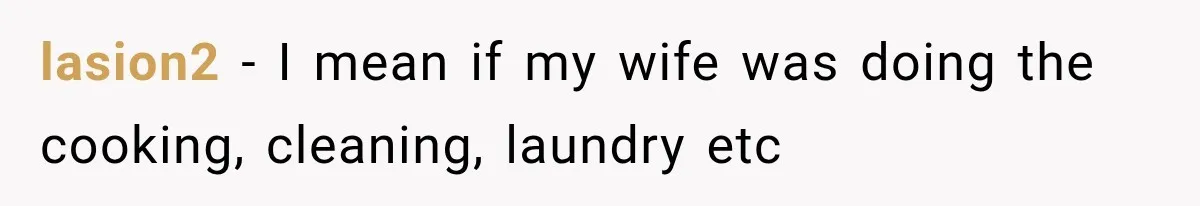 lasion2 − I mean if my wife was doing the cooking, cleaning, laundry etc