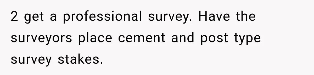 2 get a professional survey. Have the surveyors place cement and post type survey stakes.