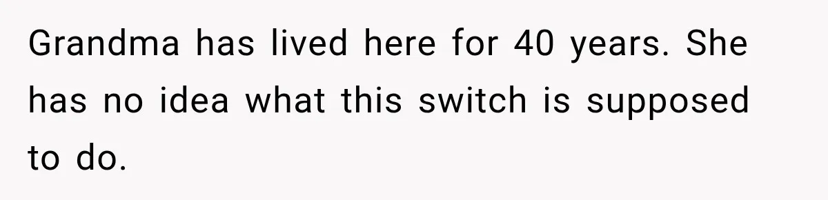 Grandma has lived here for 40 years. She has no idea what this switch is supposed to do.