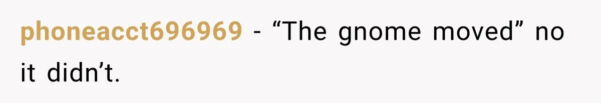 phoneacct696969 − “The gnome moved” no it didn’t.