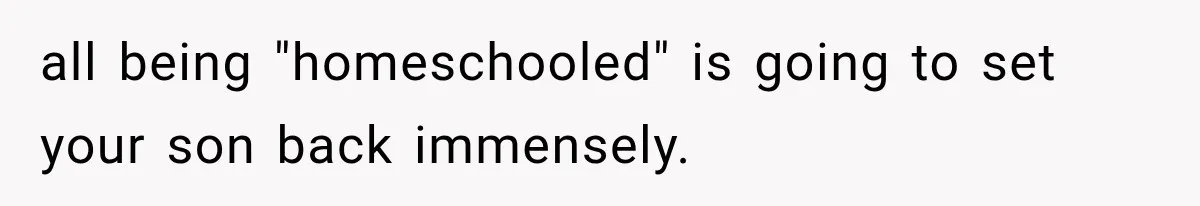 all being "homeschooled" is going to set your son back immensely.