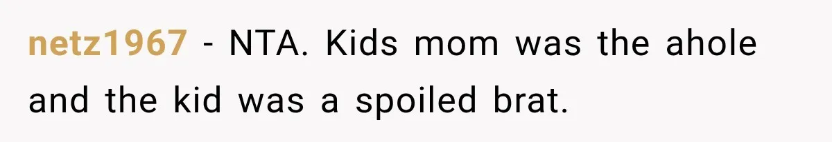 netz1967 − NTA. Kids mom was the ahole and the kid was a spoiled brat.