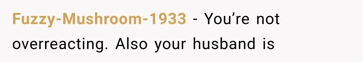 Fuzzy-Mushroom-1933 − You’re not overreacting. Also your husband is