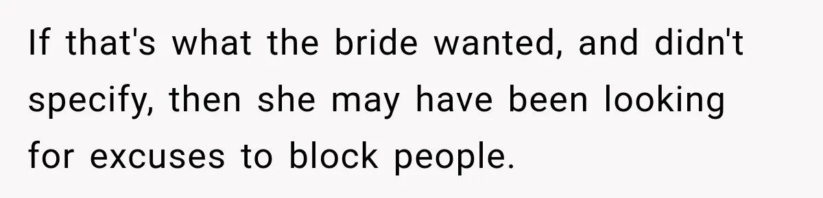 If that's what the bride wanted, and didn't specify, then she may have been looking for excuses to block people.
