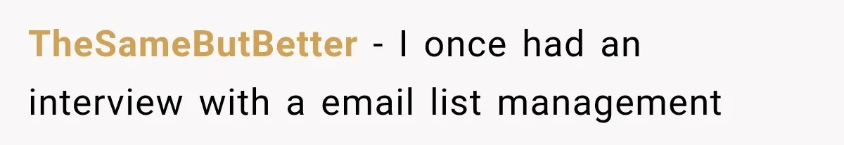 TheSameButBetter − I once had an interview with a email list management