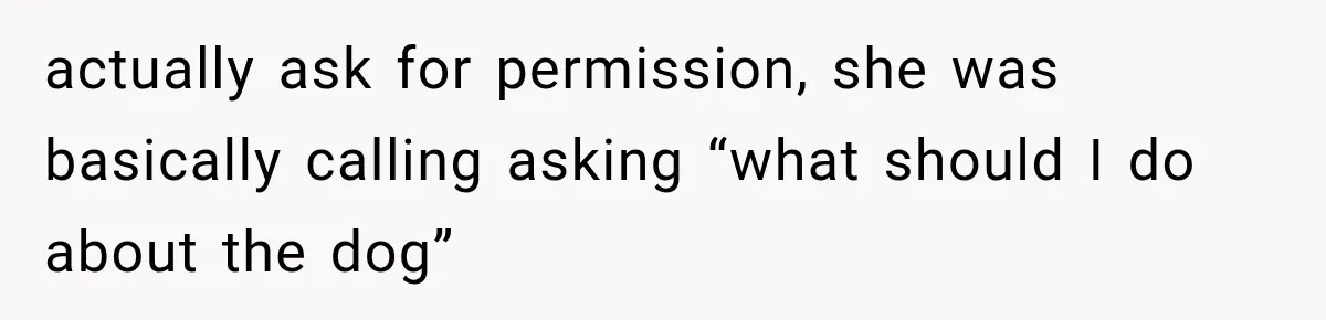 actually ask for permission, she was basically calling asking “what should I do about the dog”
