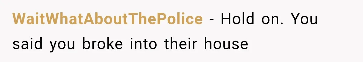WaitWhatAboutThePolice − Hold on. You said you broke into their house