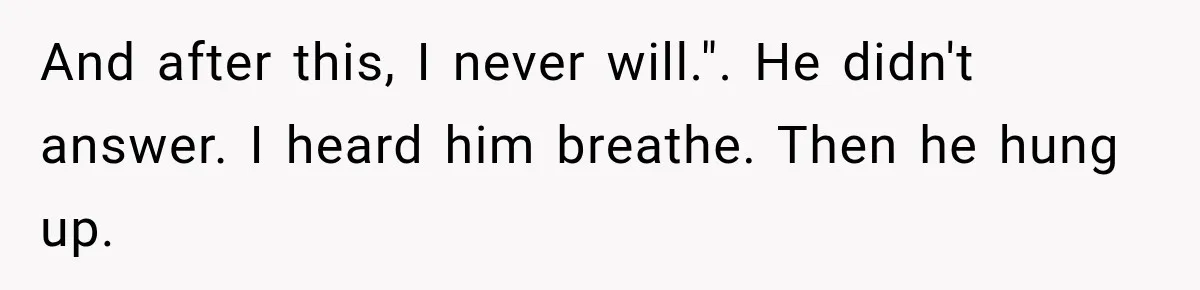 And after this, I never will.". He didn't answer. I heard him breathe. Then he hung up.