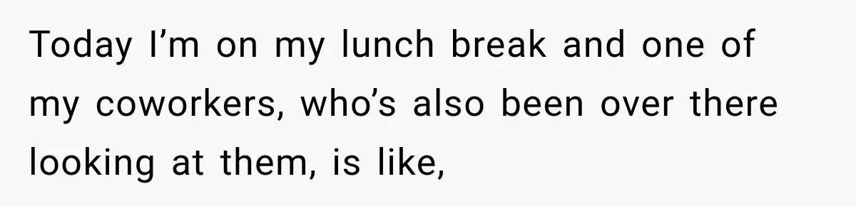 Today I’m on my lunch break and one of my coworkers, who’s also been over there looking at them, is like,
