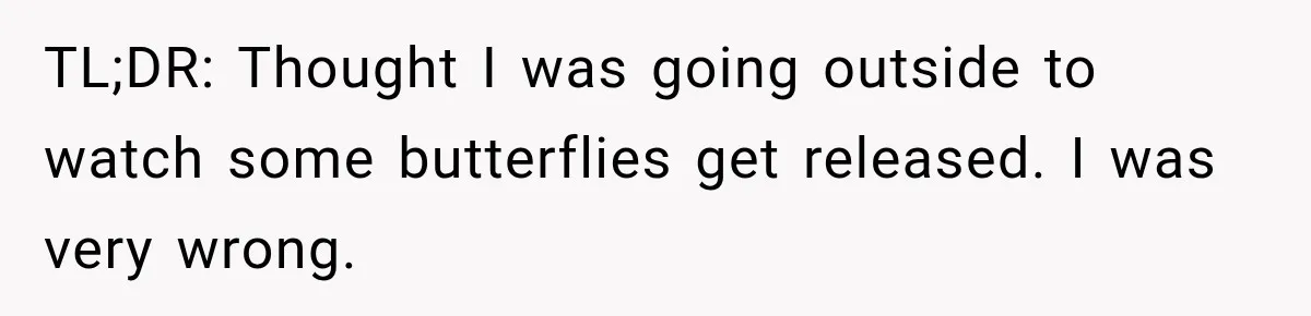 TL;DR: Thought I was going outside to watch some butterflies get released. I was very wrong.