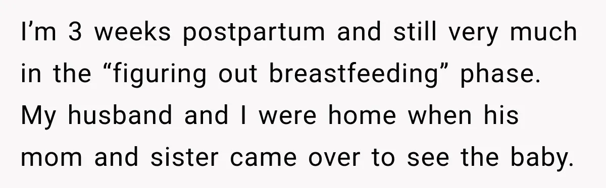 I’m 3 weeks postpartum and still very much in the “figuring out breastfeeding” phase. My husband and I were home when his mom and sister came over to see the...