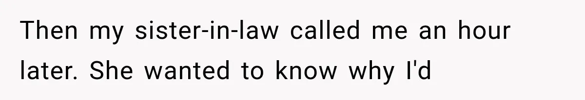 Then my sister-in-law called me an hour later. She wanted to know why I'd