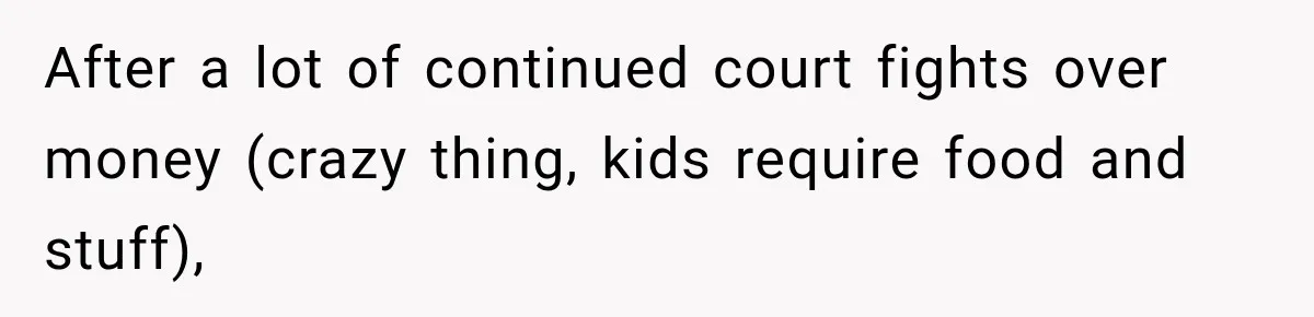 After a lot of continued court fights over money (crazy thing, kids require food and stuff),