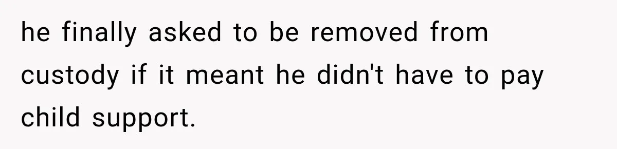 he finally asked to be removed from custody if it meant he didn't have to pay child support.