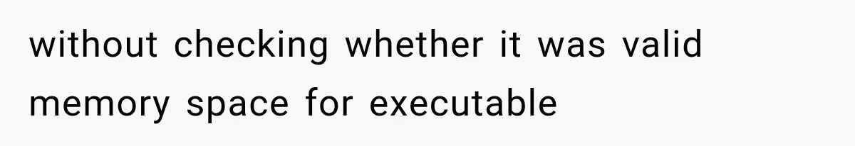 without checking whether it was valid memory space for executable