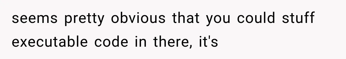 seems pretty obvious that you could stuff executable code in there, it's