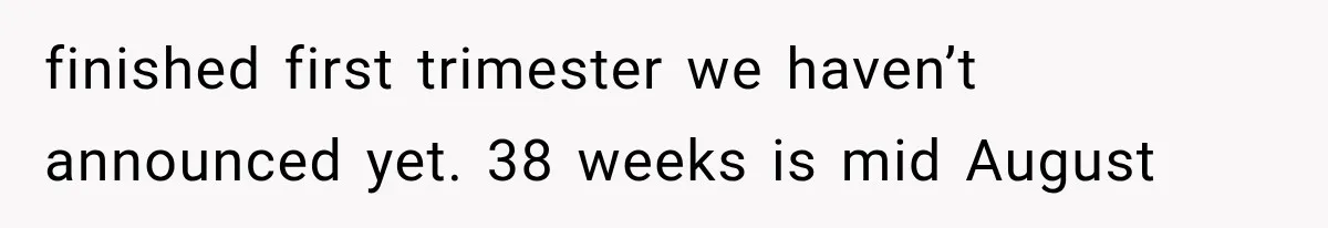 finished first trimester we haven’t announced yet. 38 weeks is mid August