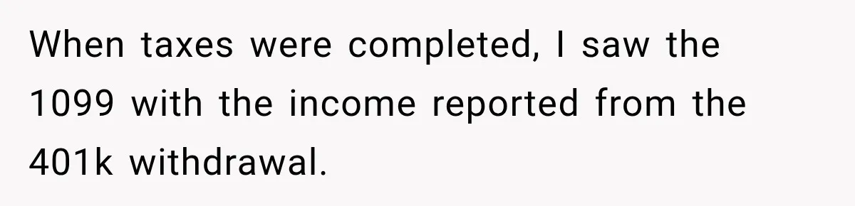 When taxes were completed, I saw the 1099 with the income reported from the 401k withdrawal.