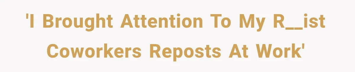 'I brought attention to my r__ist coworkers reposts at work'