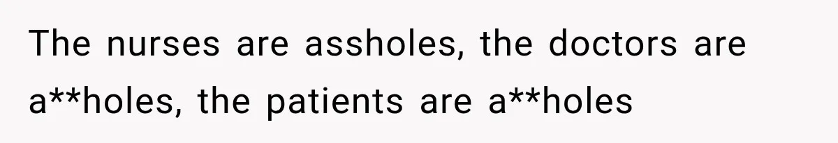 The nurses are assholes, the doctors are a**holes, the patients are a**holes