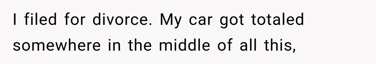 I filed for divorce. My car got totaled somewhere in the middle of all this,