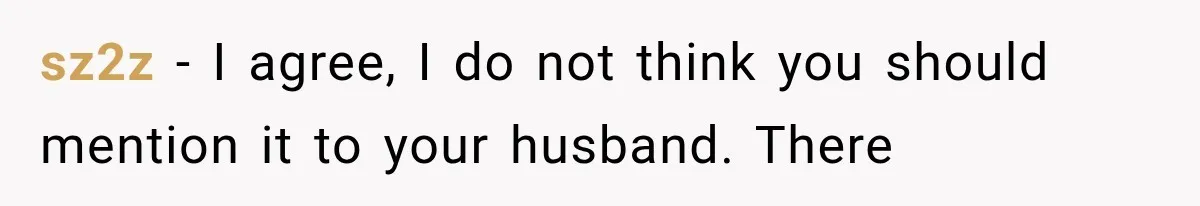 sz2z − I agree, I do not think you should mention it to your husband. There