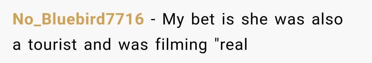 No_Bluebird7716 − My bet is she was also a tourist and was filming "real