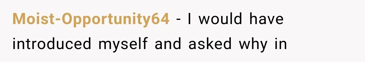 Moist-Opportunity64 − I would have introduced myself and asked why in