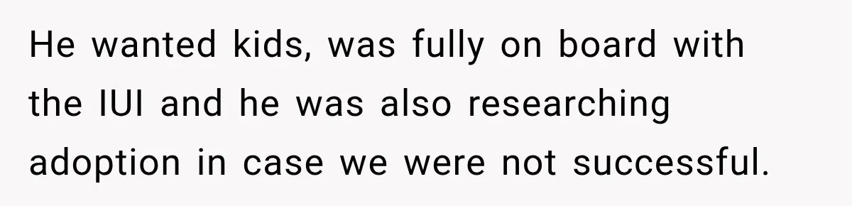 He wanted kids, was fully on board with the IUI and he was also researching adoption in case we were not successful.