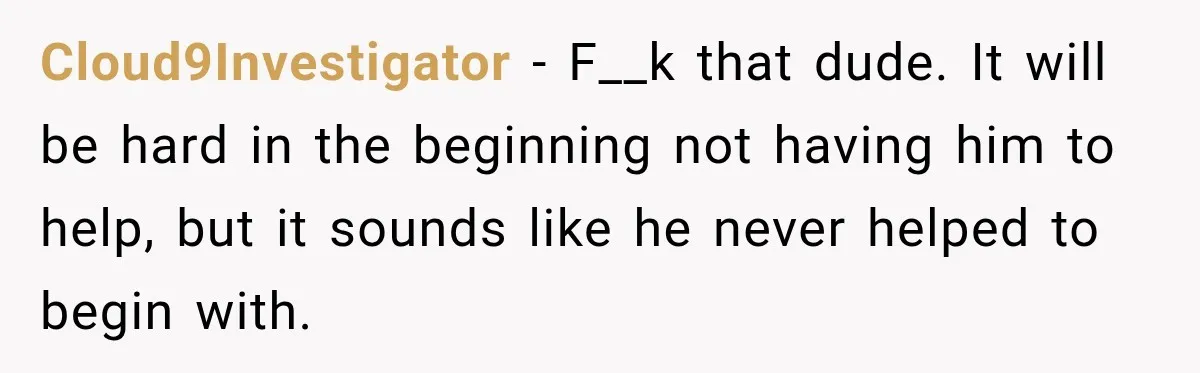 Cloud9Investigator − F__k that dude. It will be hard in the beginning not having him to help, but it sounds like he never helped to begin with.