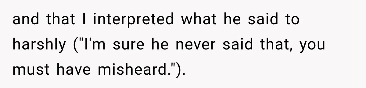and that I interpreted what he said to harshly ("I'm sure he never said that, you must have misheard.").