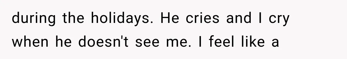 during the holidays. He cries and I cry when he doesn't see me. I feel like a