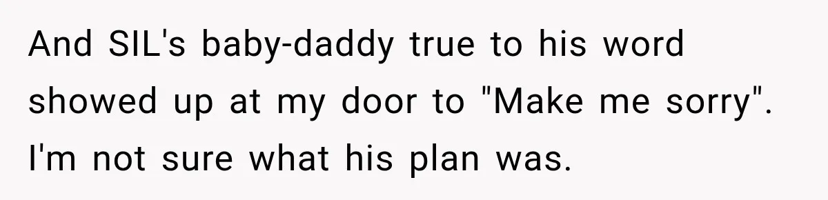 And SIL's baby-daddy true to his word showed up at my door to "Make me sorry". I'm not sure what his plan was.