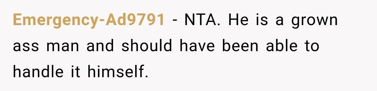 Emergency-Ad9791 − NTA. He is a grown ass man and should have been able to handle it himself.