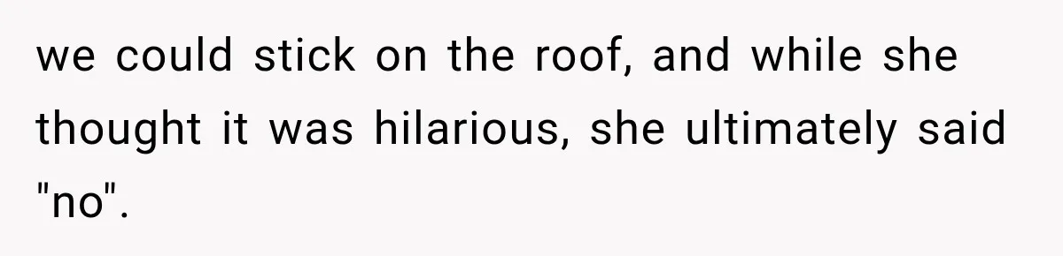 we could stick on the roof, and while she thought it was hilarious, she ultimately said "no".
