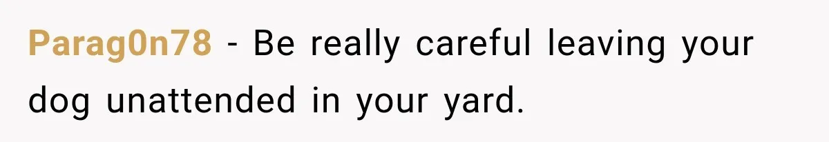 Parag0n78 − Be really careful leaving your dog unattended in your yard.