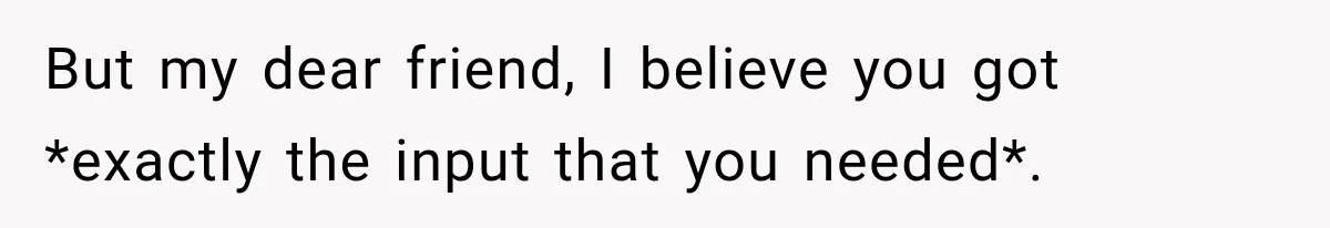 But my dear friend, I believe you got *exactly the input that you needed*.
