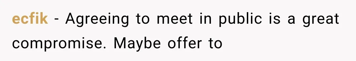 ecfik − Agreeing to meet in public is a great compromise. Maybe offer to