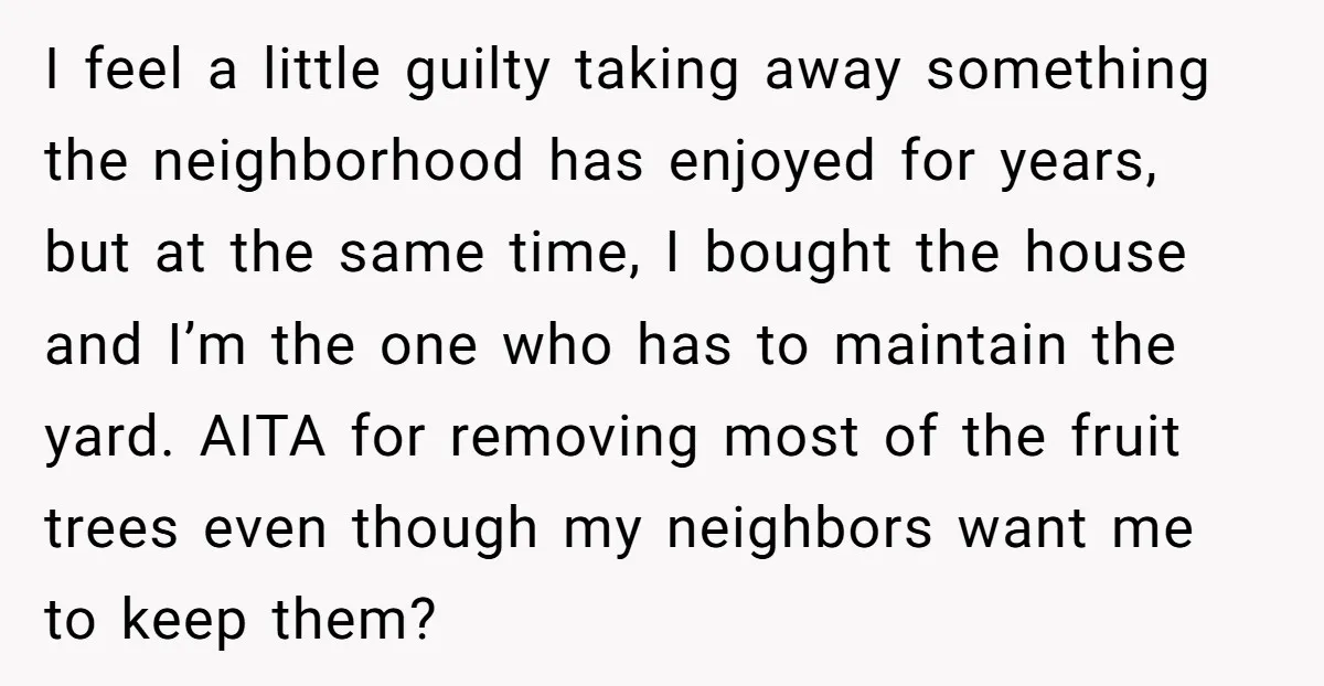 I feel a little guilty taking away something the neighborhood has enjoyed for years, but at the same time, I bought the house and I’m the one who has to...