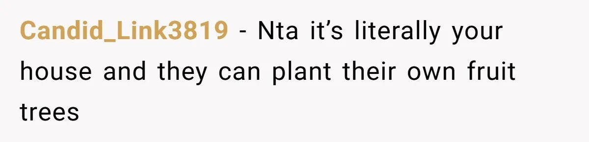 Candid_Link3819 − Nta it’s literally your house and they can plant their own fruit trees