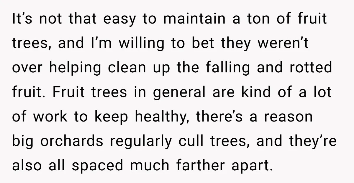 It’s not that easy to maintain a ton of fruit trees, and I’m willing to bet they weren’t over helping clean up the falling and rotted fruit. Fruit trees in...