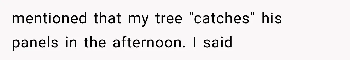 mentioned that my tree "catches" his panels in the afternoon. I said