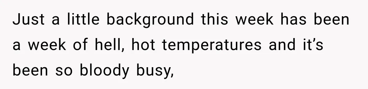 Boss Expects Employee to Work 13 Days Straight After Resignation, So She Wonders How Much Is Too Much Just a little background this week has been a week of hell, hot temperatures and it’s been so bloody busy,