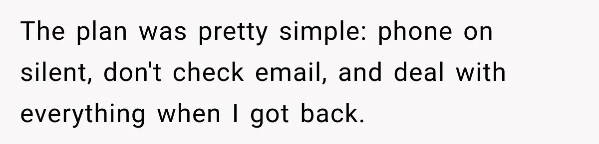 The plan was pretty simple: phone on silent, don't check email, and deal with everything when I got back.