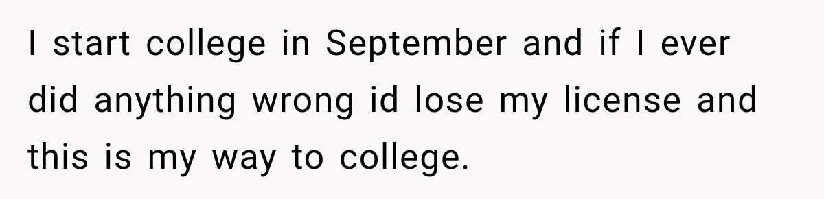 I start college in September and if I ever did anything wrong id lose my license and this is my way to college.