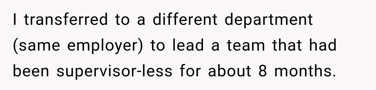 I transferred to a different department (same employer) to lead a team that had been supervisor-less for about 8 months.