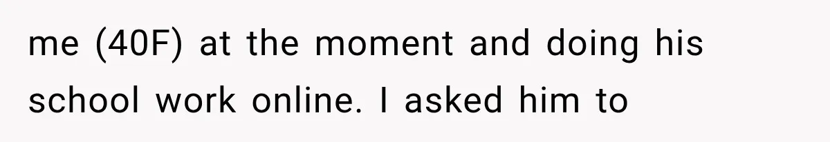 me (40F) at the moment and doing his school work online. I asked him to