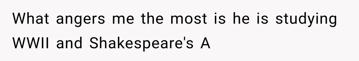 What angers me the most is he is studying WWII and Shakespeare's A